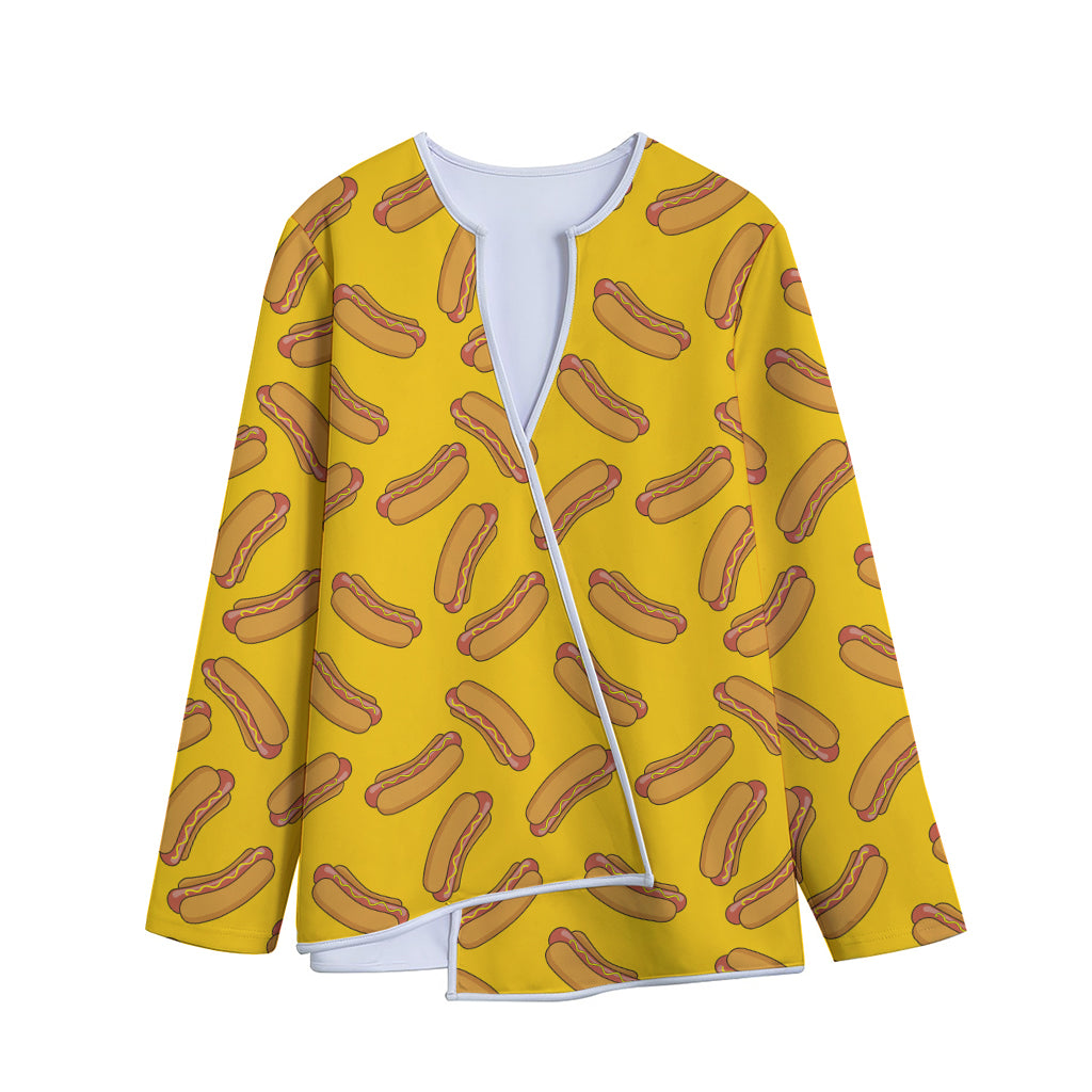 Yellow Hot Dog Pattern Print Long Sleeve Short Coat