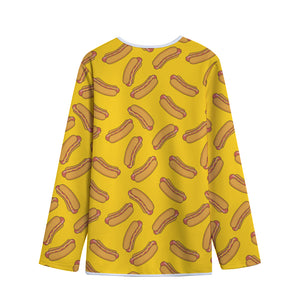 Yellow Hot Dog Pattern Print Long Sleeve Short Coat