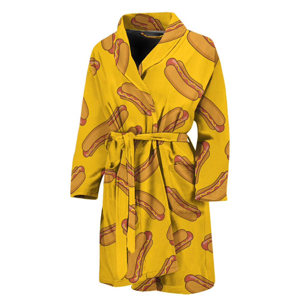 Yellow Hot Dog Pattern Print Men's Bathrobe
