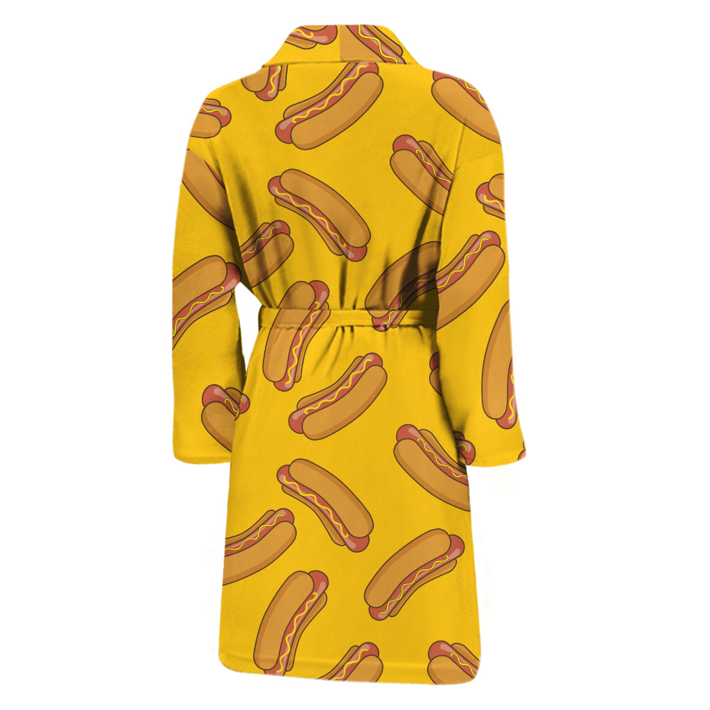 Yellow Hot Dog Pattern Print Men's Bathrobe