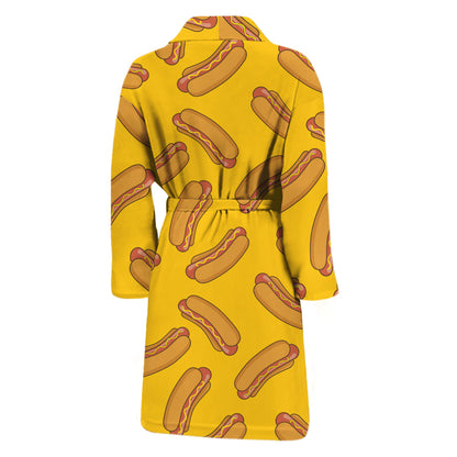 Yellow Hot Dog Pattern Print Men's Bathrobe