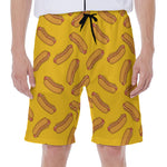 Yellow Hot Dog Pattern Print Men's Beach Shorts