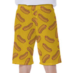 Yellow Hot Dog Pattern Print Men's Beach Shorts
