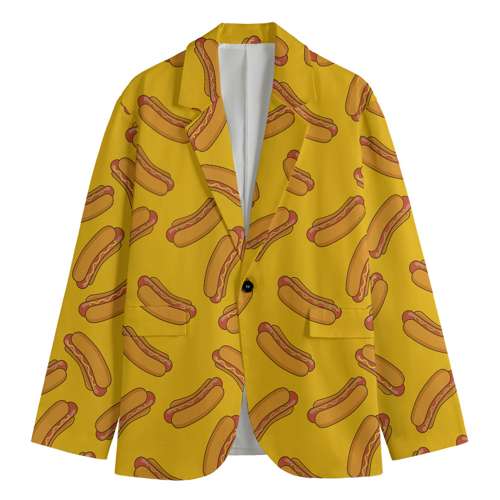 Yellow Hot Dog Pattern Print Men's Blazer