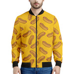 Yellow Hot Dog Pattern Print Men's Bomber Jacket