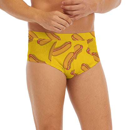 Yellow Hot Dog Pattern Print Men's Briefs