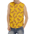 Yellow Hot Dog Pattern Print Men's Fitness Tank Top