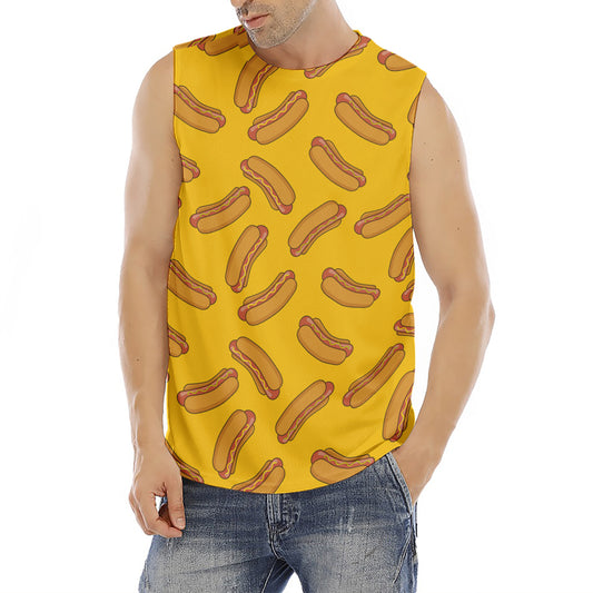 Yellow Hot Dog Pattern Print Men's Fitness Tank Top