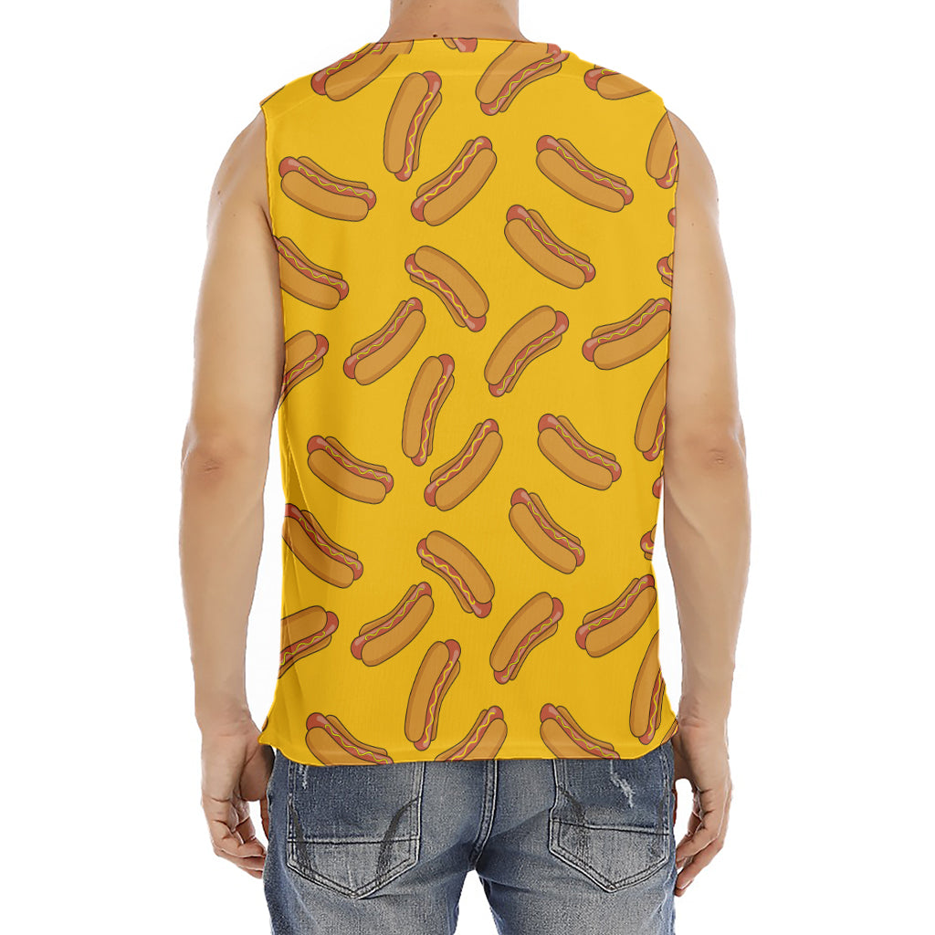 Yellow Hot Dog Pattern Print Men's Fitness Tank Top