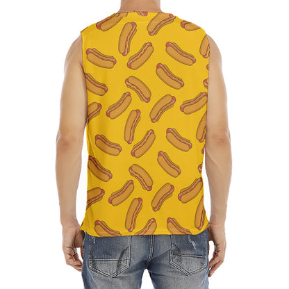 Yellow Hot Dog Pattern Print Men's Fitness Tank Top