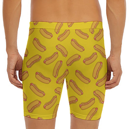 Yellow Hot Dog Pattern Print Men's Long Boxer Briefs