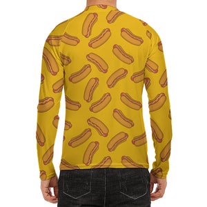 Yellow Hot Dog Pattern Print Men's Long Sleeve Rash Guard