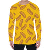 Yellow Hot Dog Pattern Print Men's Long Sleeve T-Shirt