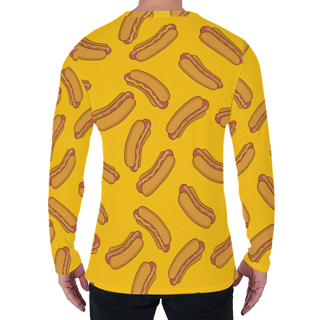 Yellow Hot Dog Pattern Print Men's Long Sleeve T-Shirt