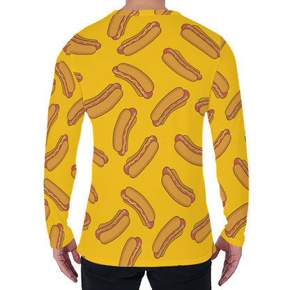 Yellow Hot Dog Pattern Print Men's Long Sleeve T-Shirt