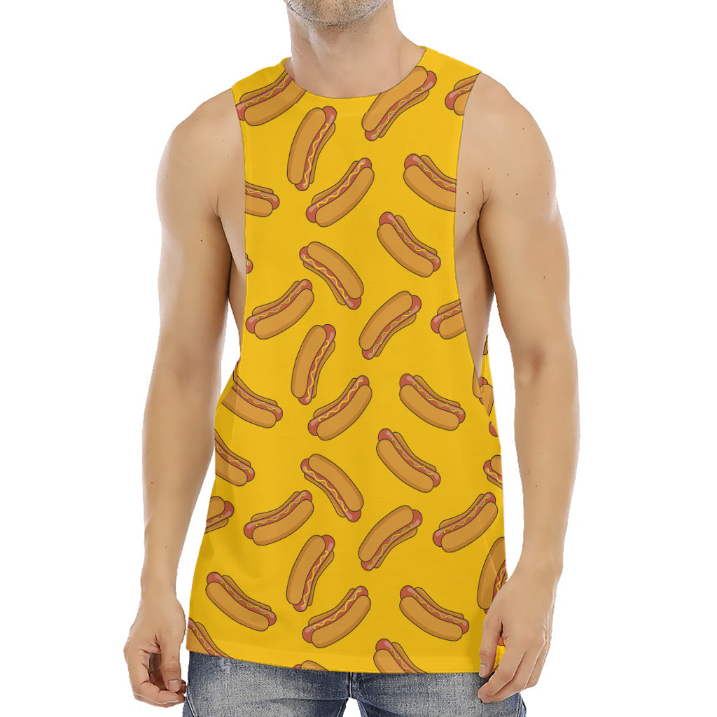 Yellow Hot Dog Pattern Print Men's Muscle Tank Top