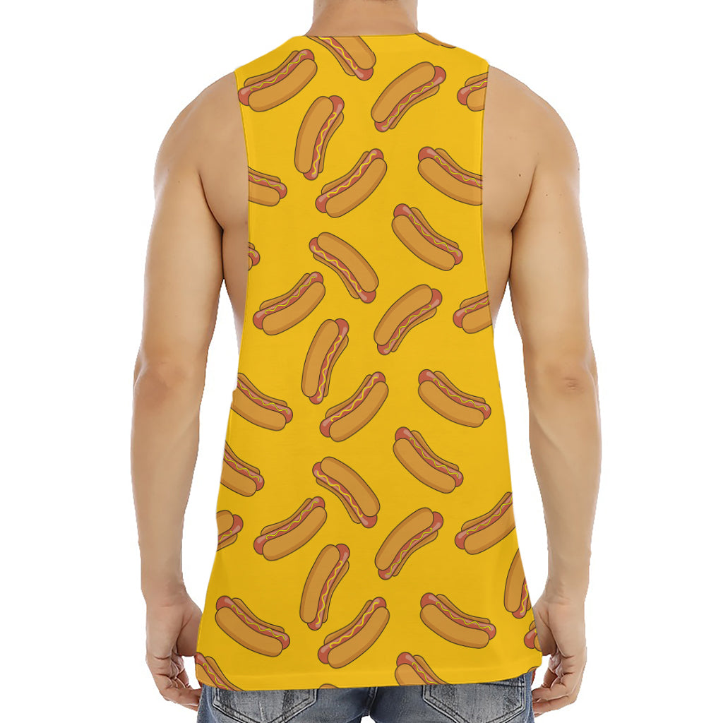 Yellow Hot Dog Pattern Print Men's Muscle Tank Top