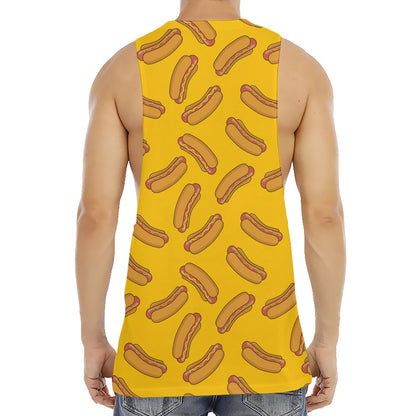 Yellow Hot Dog Pattern Print Men's Muscle Tank Top