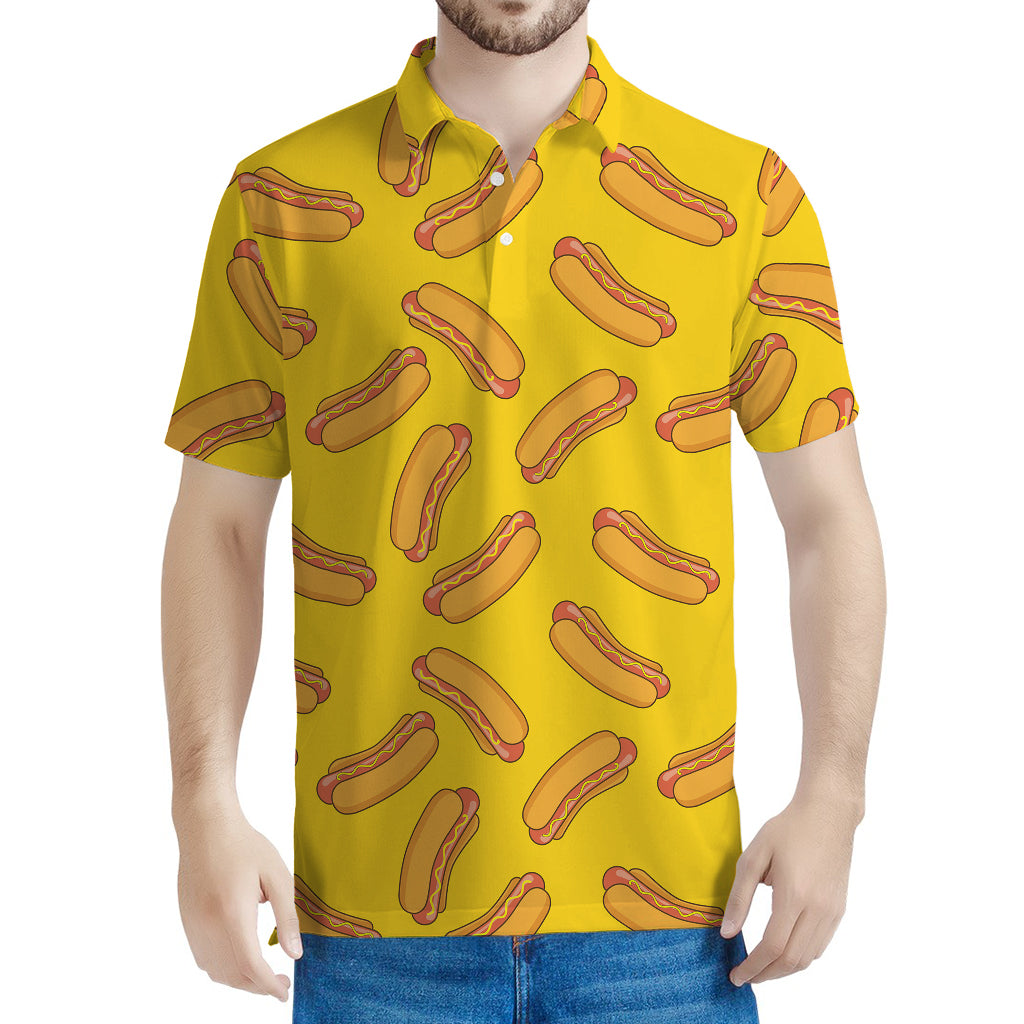 Yellow Hot Dog Pattern Print Men's Polo Shirt