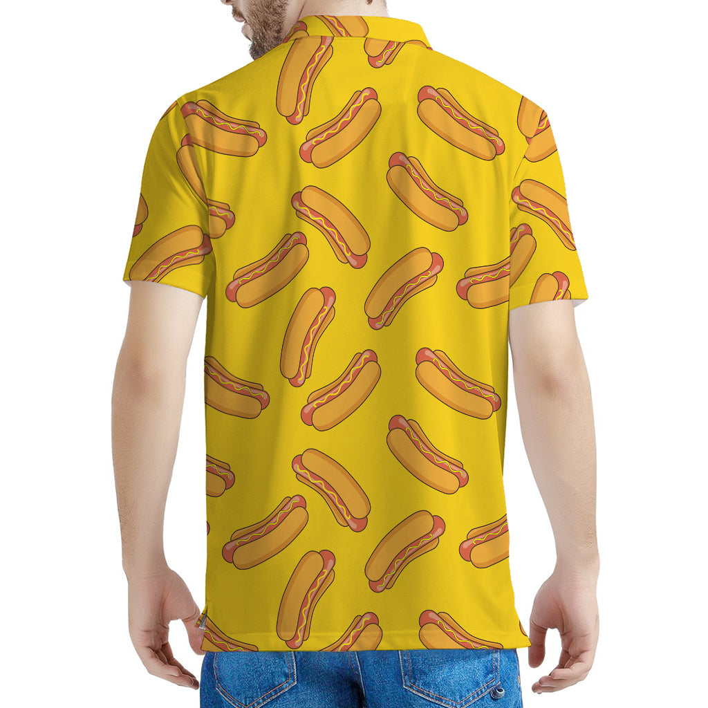 Yellow Hot Dog Pattern Print Men's Polo Shirt