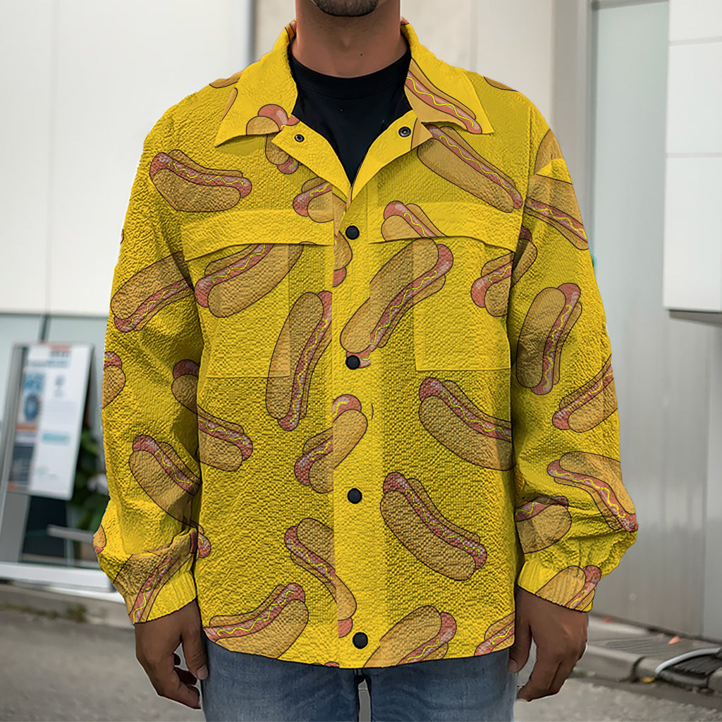 Yellow Hot Dog Pattern Print Men's Shirt Jacket