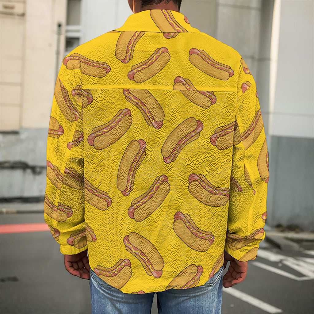 Yellow Hot Dog Pattern Print Men's Shirt Jacket