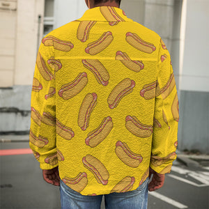 Yellow Hot Dog Pattern Print Men's Shirt Jacket