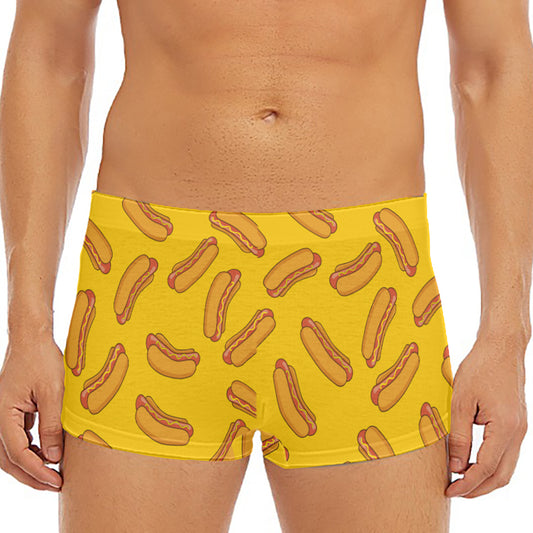 Yellow Hot Dog Pattern Print Men's Short Boxer Briefs