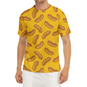 Yellow Hot Dog Pattern Print Men's Short Sleeve Rash Guard