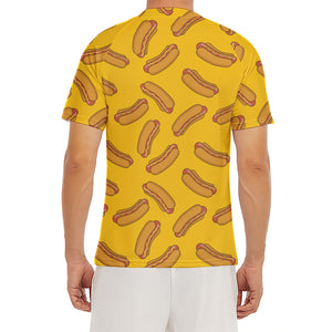 Yellow Hot Dog Pattern Print Men's Short Sleeve Rash Guard