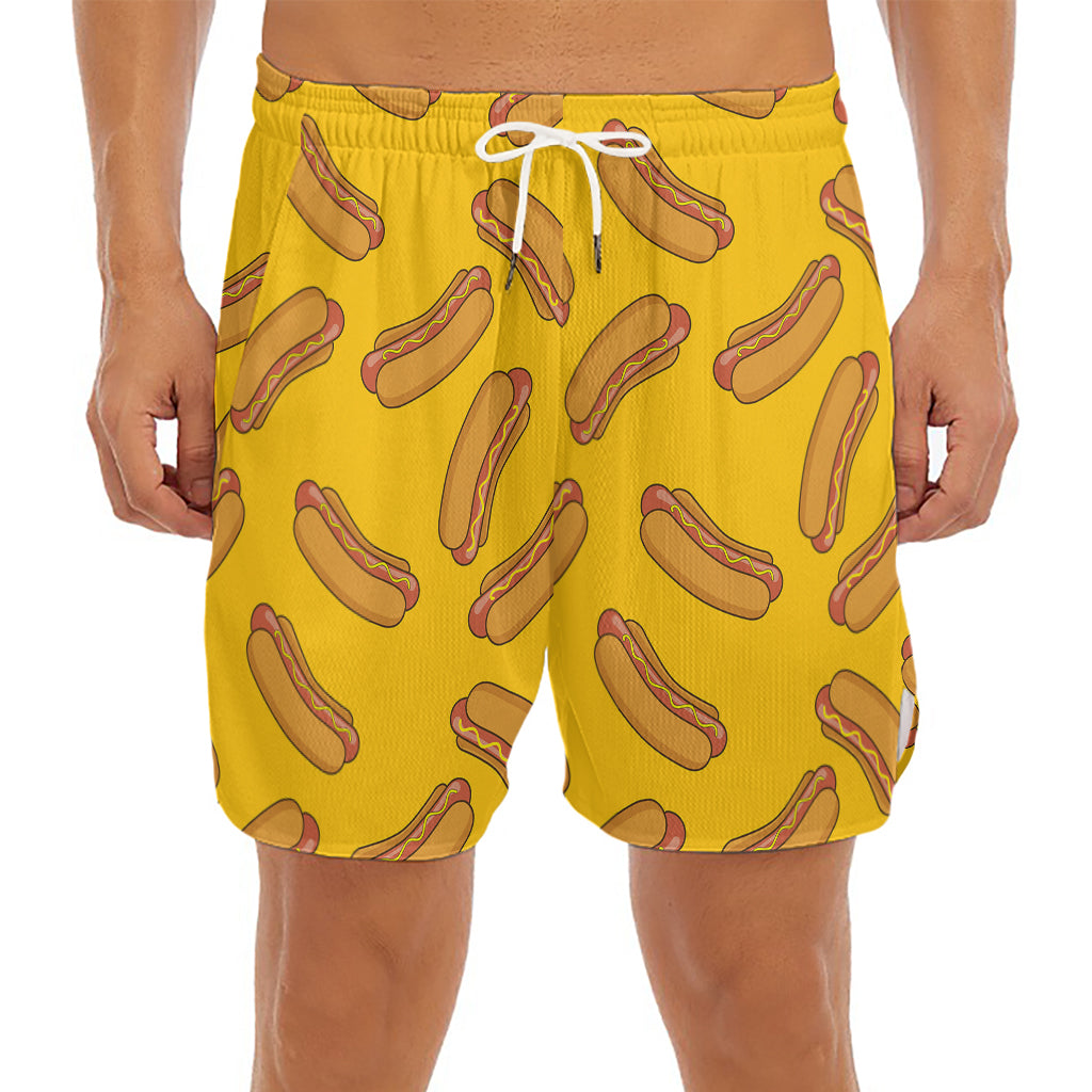 Yellow Hot Dog Pattern Print Men's Split Running Shorts