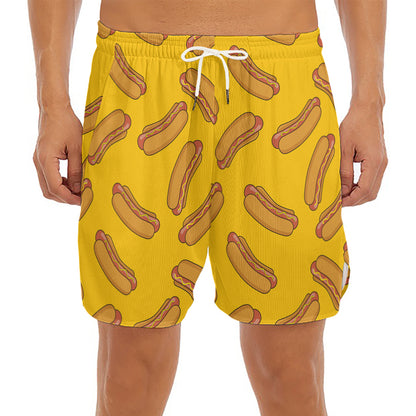 Yellow Hot Dog Pattern Print Men's Split Running Shorts