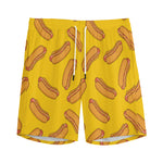 Yellow Hot Dog Pattern Print Men's Sports Shorts
