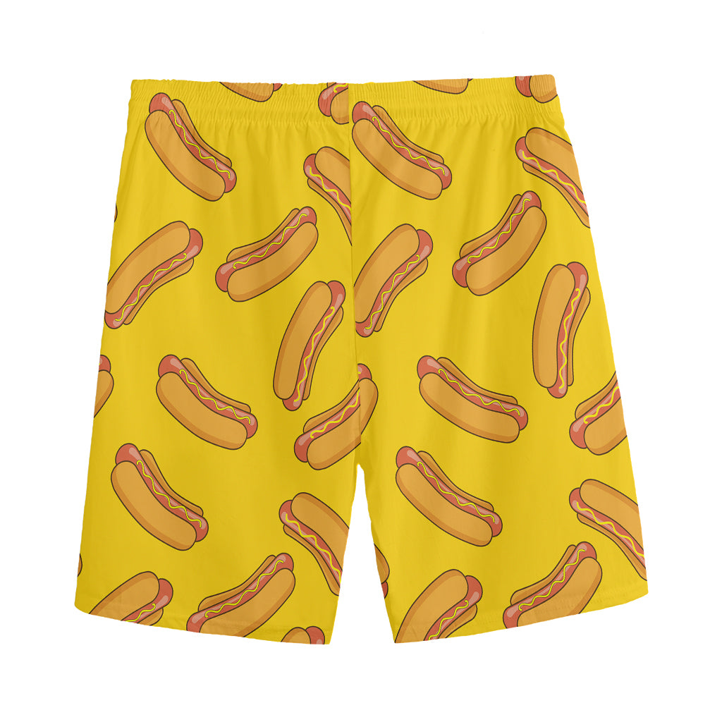 Yellow Hot Dog Pattern Print Men's Sports Shorts