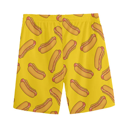 Yellow Hot Dog Pattern Print Men's Sports Shorts