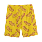 Yellow Hot Dog Pattern Print Men's Sports Shorts