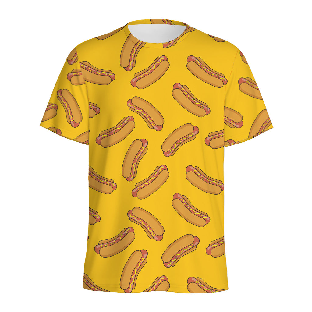 Yellow Hot Dog Pattern Print Men's Sports T-Shirt