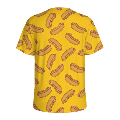 Yellow Hot Dog Pattern Print Men's Sports T-Shirt