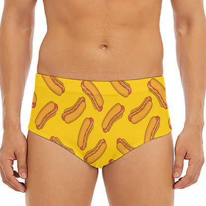 Yellow Hot Dog Pattern Print Men's Triangle Swim Briefs