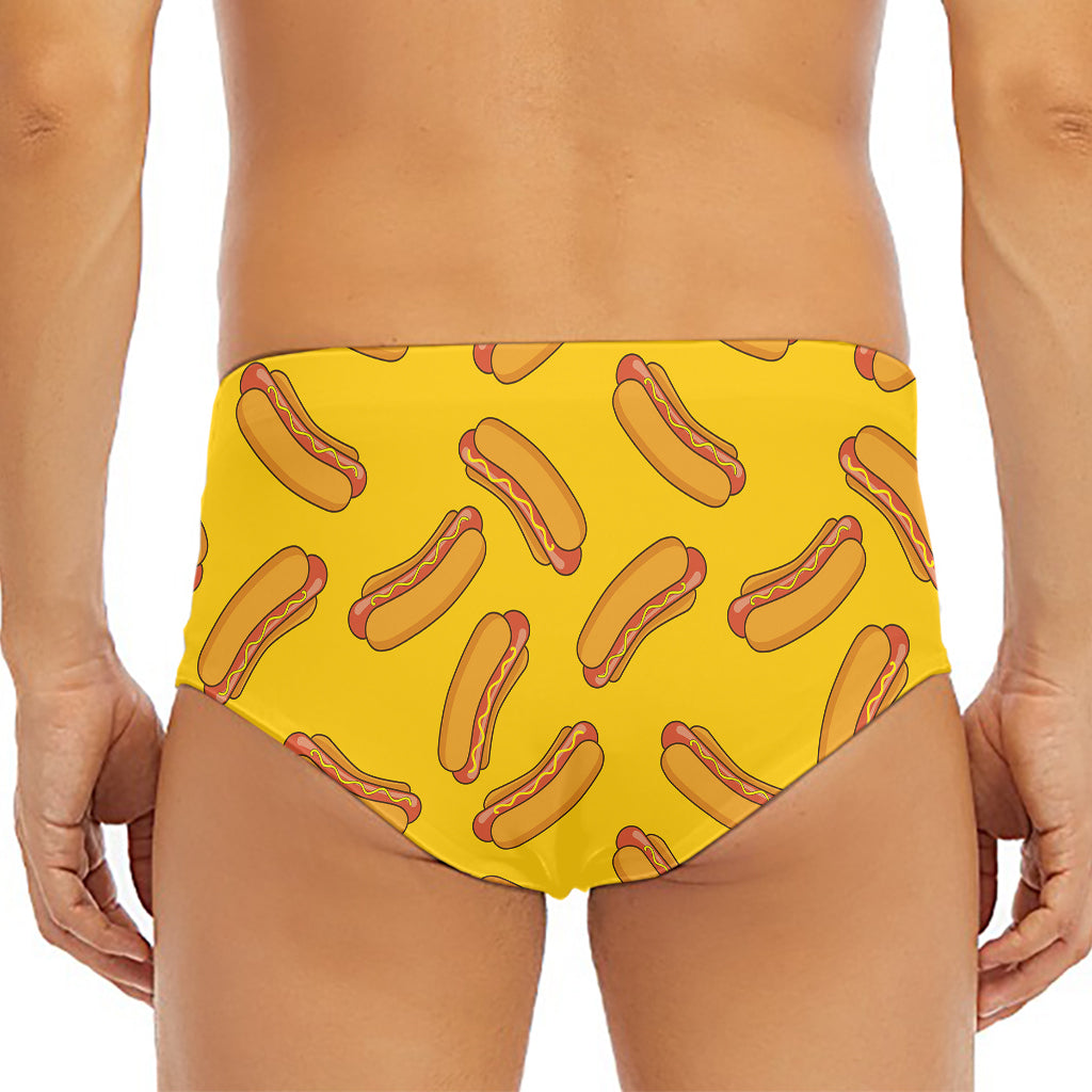 Yellow Hot Dog Pattern Print Men's Triangle Swim Briefs