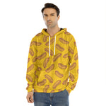 Yellow Hot Dog Pattern Print Men's Velvet Pullover Hoodie
