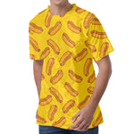 Yellow Hot Dog Pattern Print Men's Velvet T-Shirt