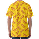 Yellow Hot Dog Pattern Print Men's Velvet T-Shirt