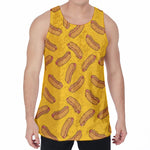 Yellow Hot Dog Pattern Print Men's Velvet Tank Top