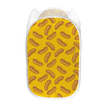 Yellow Hot Dog Pattern Print Mesh Laundry Hamper