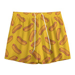 Yellow Hot Dog Pattern Print Mesh Shorts