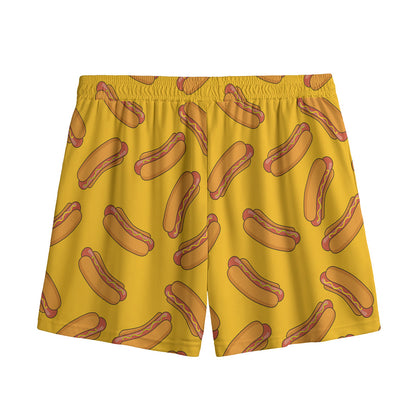 Yellow Hot Dog Pattern Print Mesh Shorts
