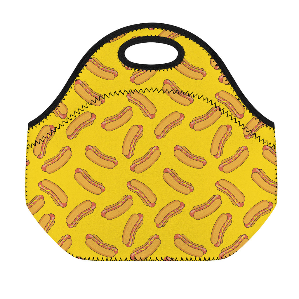 Yellow Hot Dog Pattern Print Neoprene Lunch Bag
