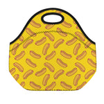 Yellow Hot Dog Pattern Print Neoprene Lunch Bag