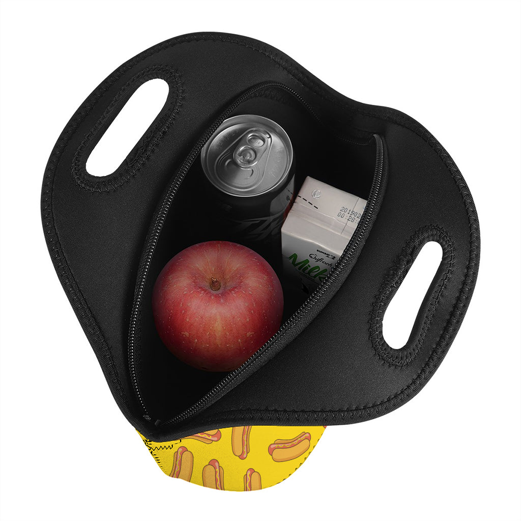 Yellow Hot Dog Pattern Print Neoprene Lunch Bag